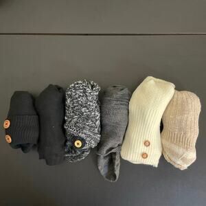 Bundle of 6 Women’s Knee High Socks Neutral Knit Button Detail Black Gray Cream